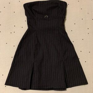 Bershka Black Pinstripe Strapless Dress